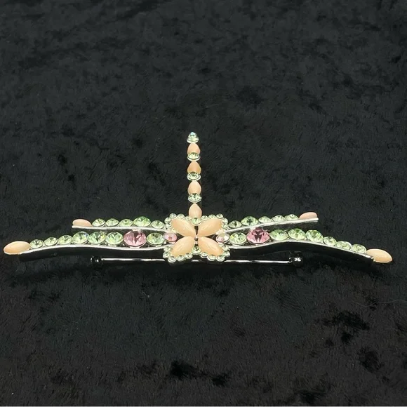 NWT GIVENCHY Dragonfly Pin Brooch Peach Moonstone Silver Tone Green Pink Crystal - Picture 5 of 9